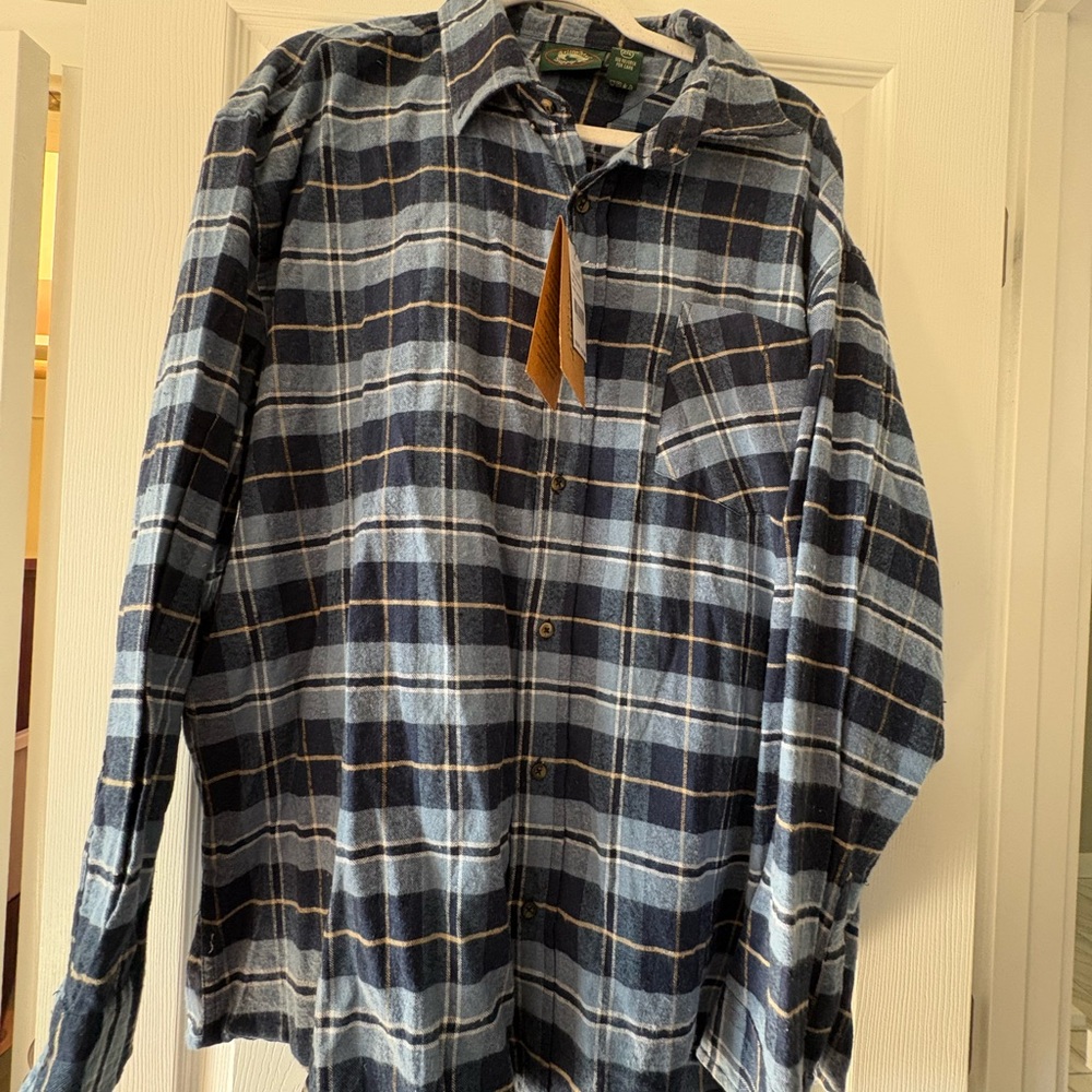 Men's Navy and Light Blue Plaid Button-Down Shirt